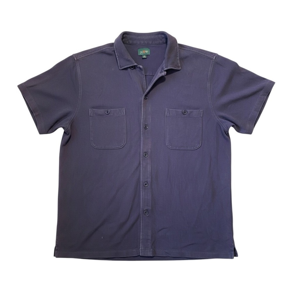 J.Crew Oarsmen Vtg Button Up Shirt Pique Cotton XL Blue Short Sleeve Minimalist